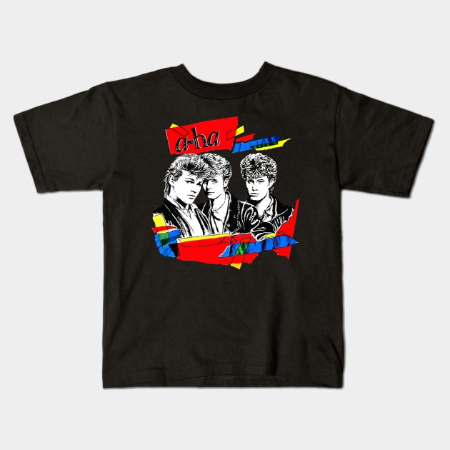 Vintage Styled 80s A-Ha Design (on black) Kids T-Shirt by DankFutura